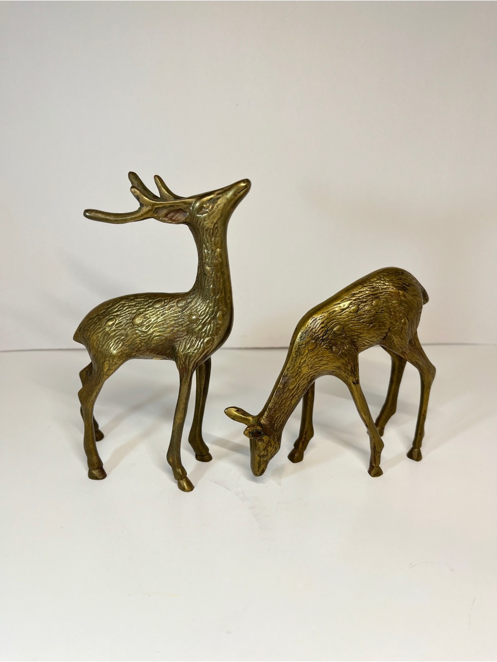 Vintage Brass Deer 7" Buck 5" Doe Set Pair MCM Figurine Figures Decor Etched - Picture 14 of 14